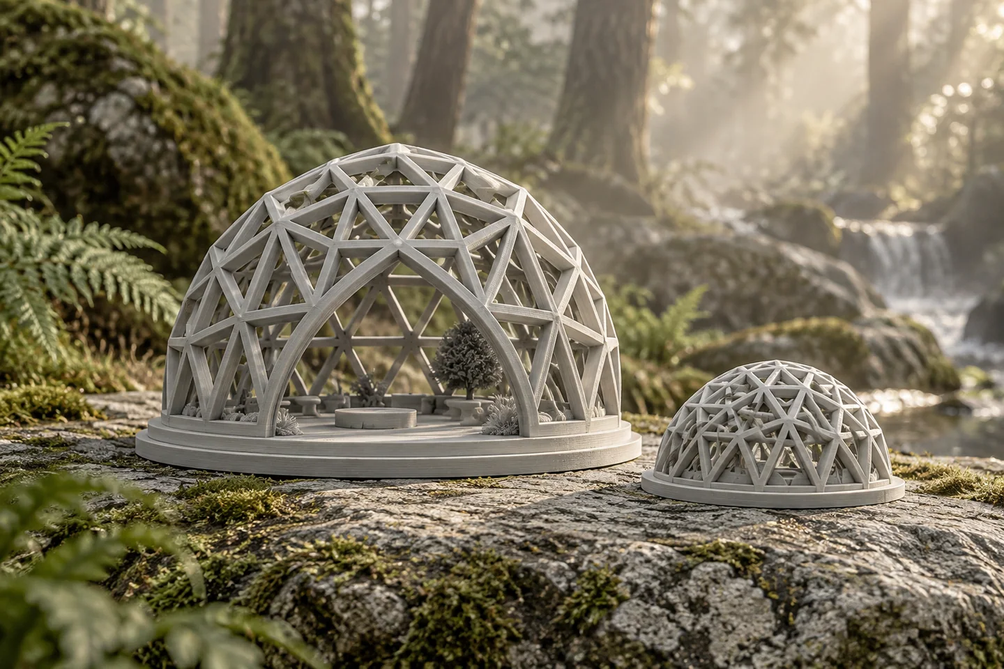 PrintAdomes: Architectural shells inspired by natural geometry. — AI-generated concept