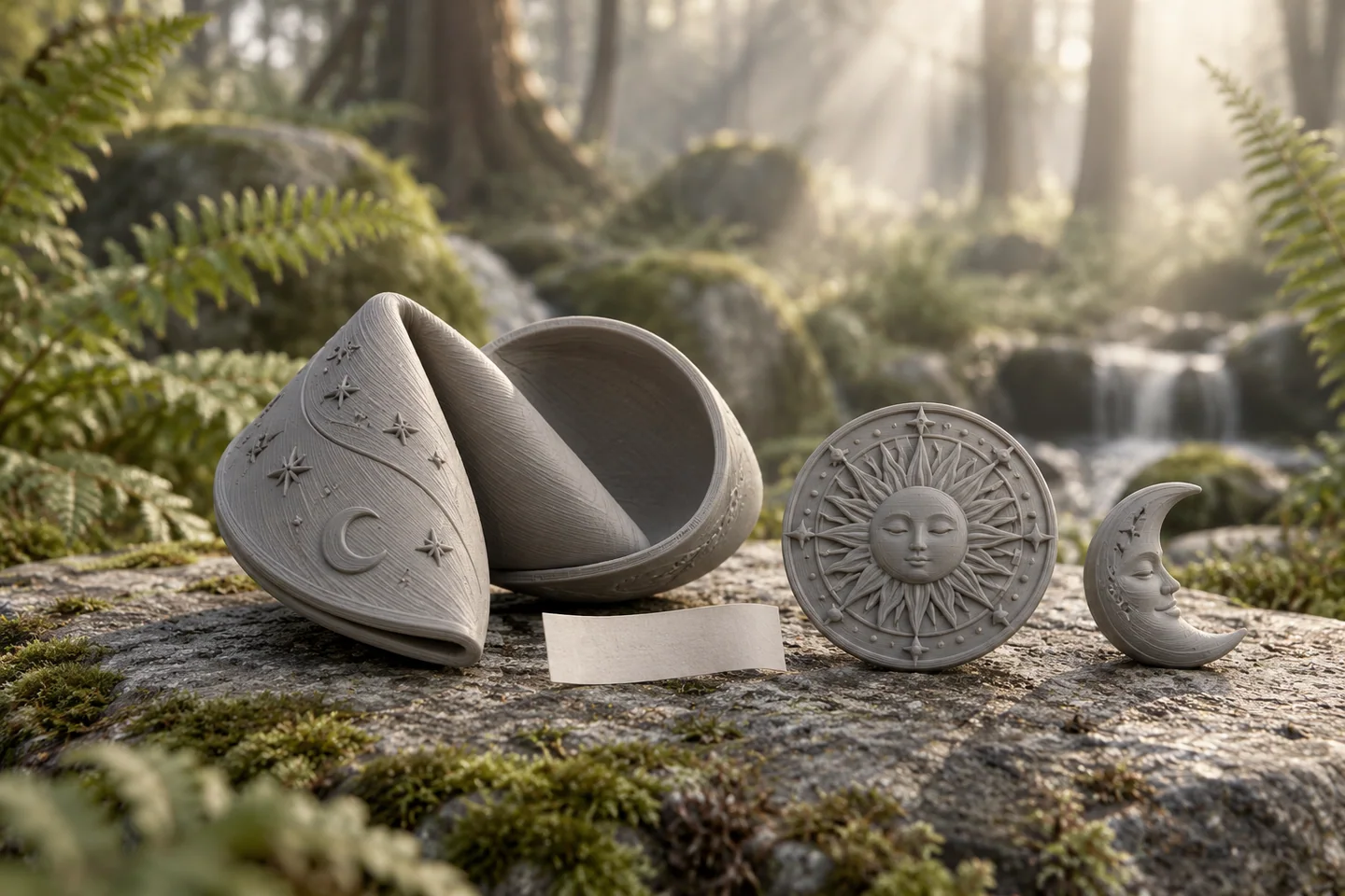 PrintAfortune: Symbolic objects and small moments of discovery. — AI-generated concept