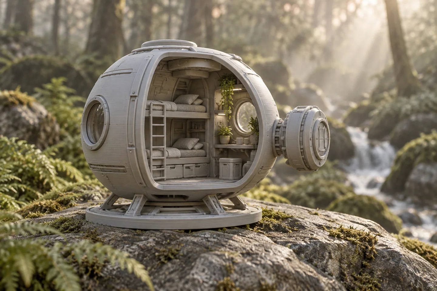 PrintApods: Modular habitats from an imagined future. — AI-generated concept